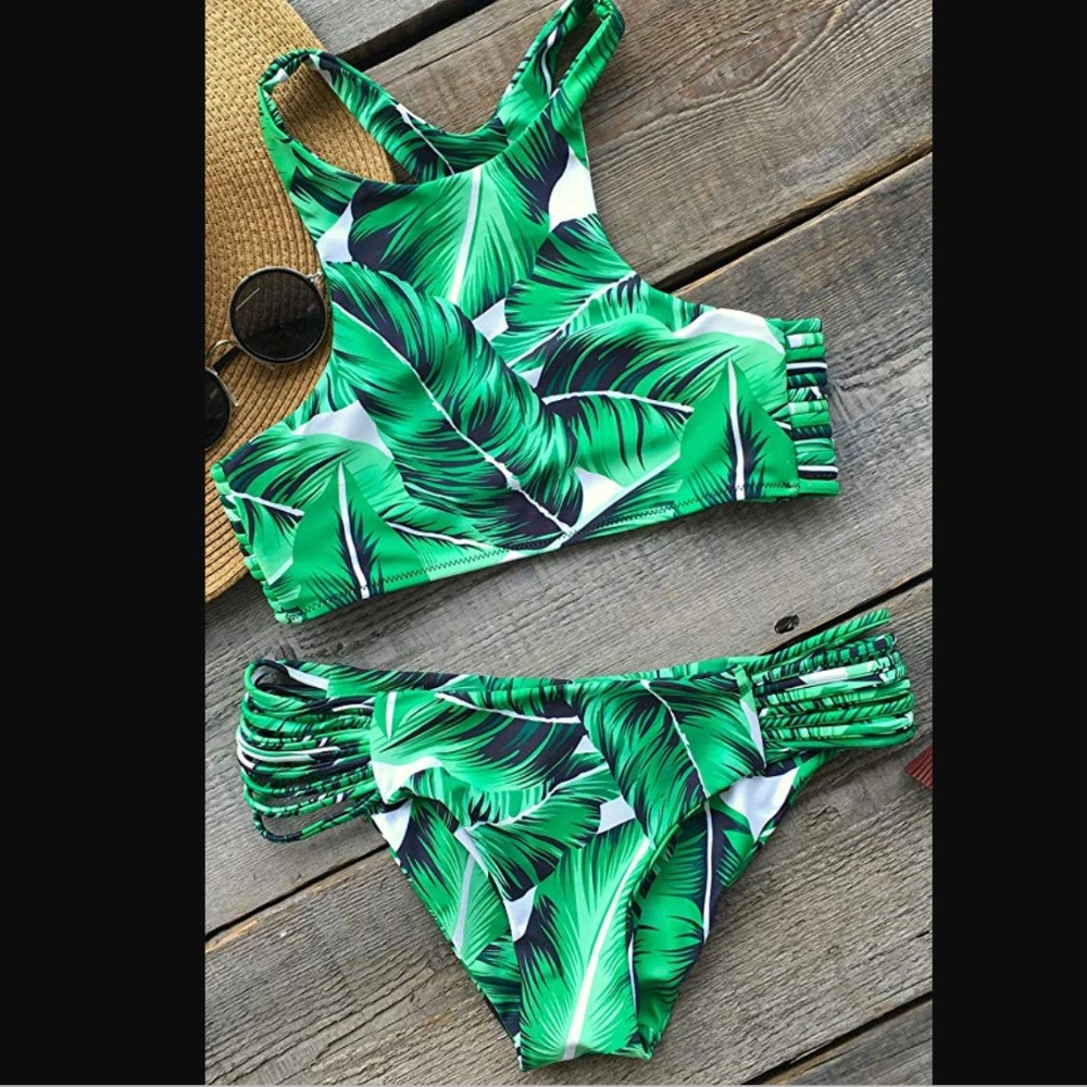 NWT Cupshe Tropical Leaves Printing Swim Set M